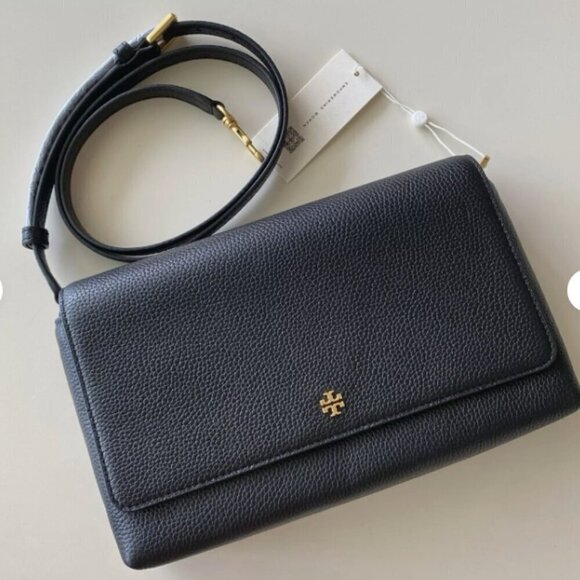Tory Burch Handbags - NWT！NEW！Tory Burch Blake Flap Pebbled Leather Crossbody Large Black -Women Bag